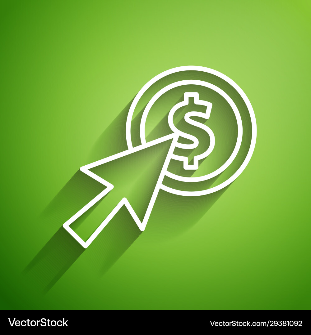 White line cursor and coin icon isolated on green White line cursor and coin icon isolated on green vector image
