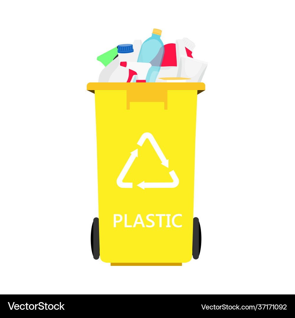 Yellow can with sorted plastic garbage icon Vector Image