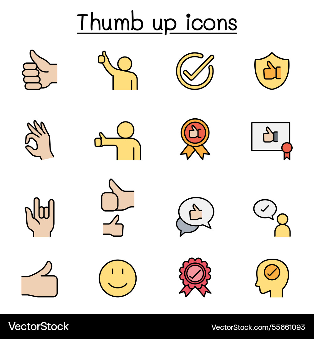 Approved and thumb up set color line style Approved and thumb up set color line style vector image
