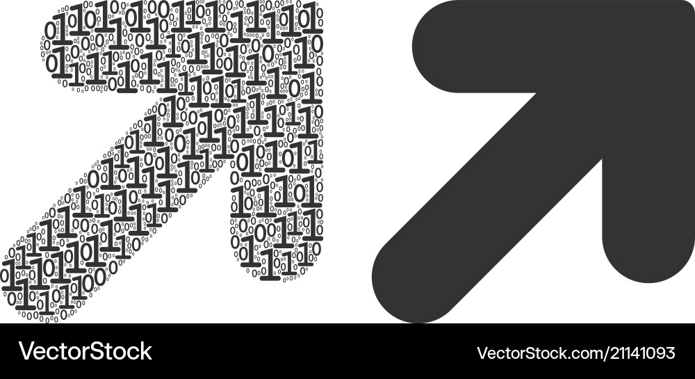 Arrow up right mosaic of binary digits Arrow up right mosaic of binary digits vector image