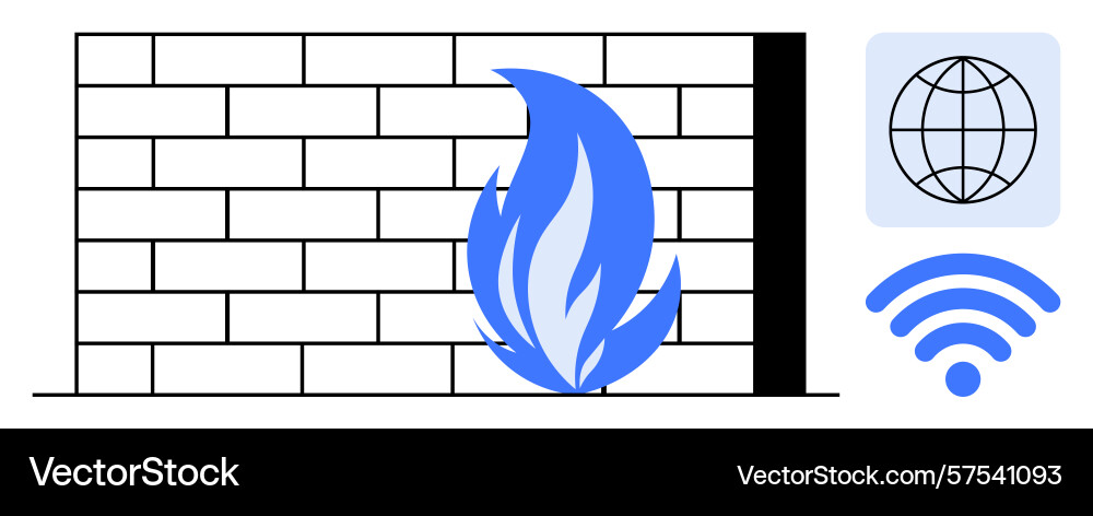 Firewall protecting internet access with flame Firewall protecting internet access with flame vector image