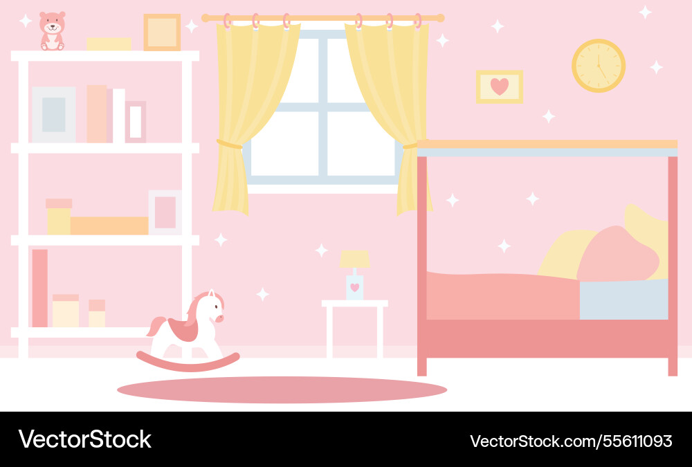 Flaches Design der niedlichen rosa Schlafzimmer Landschaft Flaches Design der niedlichen rosa Schlafzimmer Landschaft vektorbild