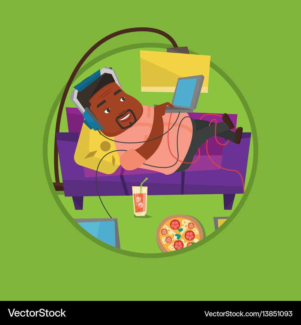 Man lying on sofa with many gadgets Man lying on sofa with many gadgets vector image