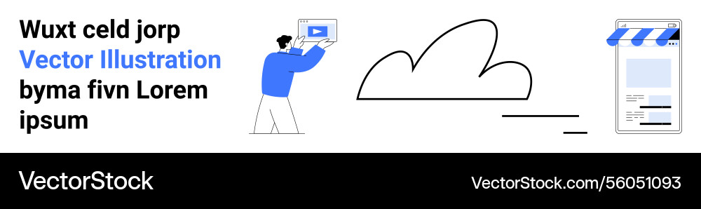 Man uploading video to cloud storage with online Man uploading video to cloud storage with online vector image