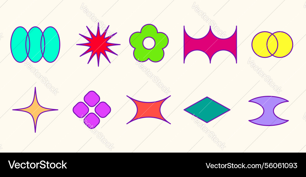 Retro colorful shape set in y2k style Retro colorful shape set in y2k style vector image