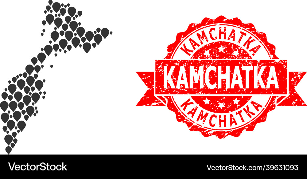 Scratched kamchatka seal and pointer mosaic map Vector Image