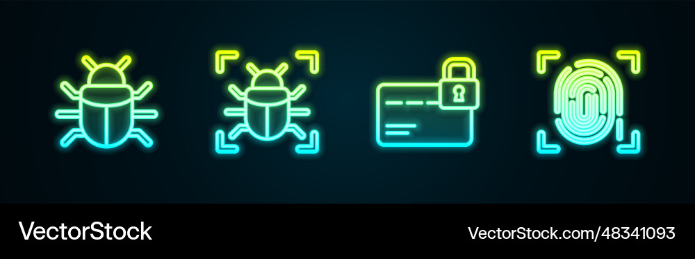 Set line system bug credit card with lock Set line system bug credit card with lock vector image