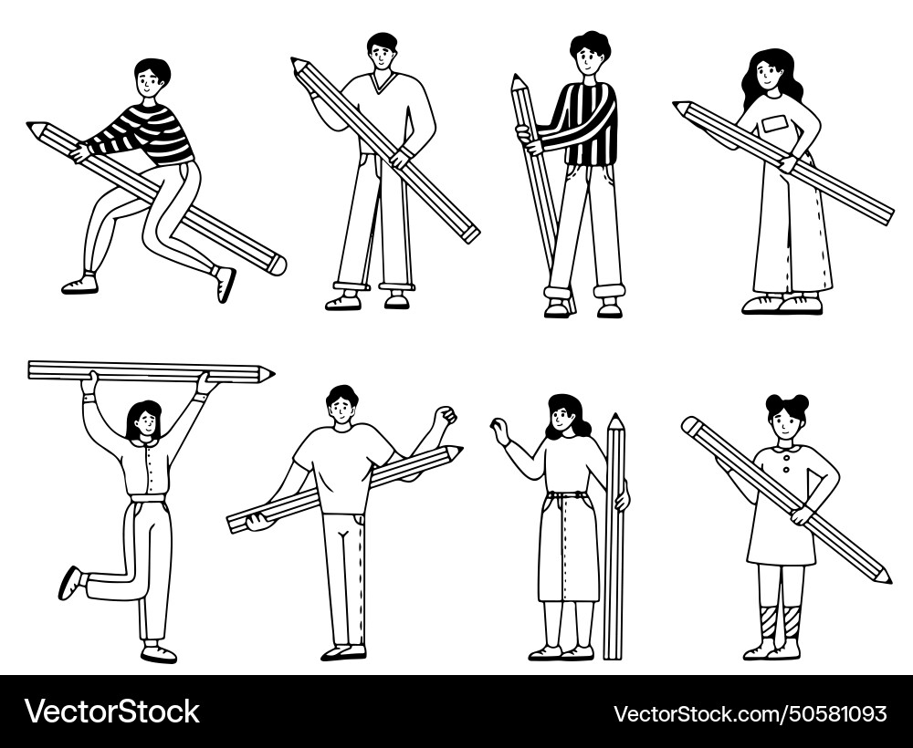Various people with a large pencil Various people with a large pencil vector image