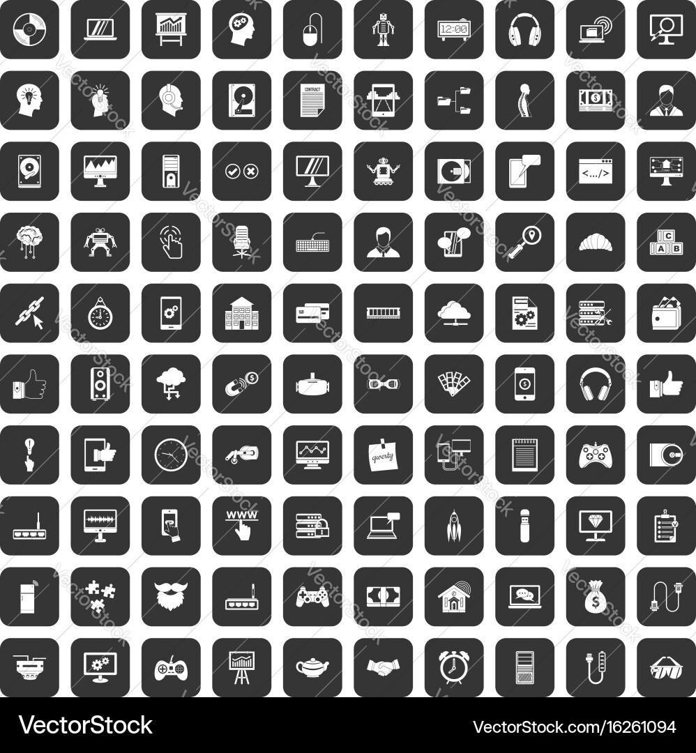 100 programmer icons set black vector image