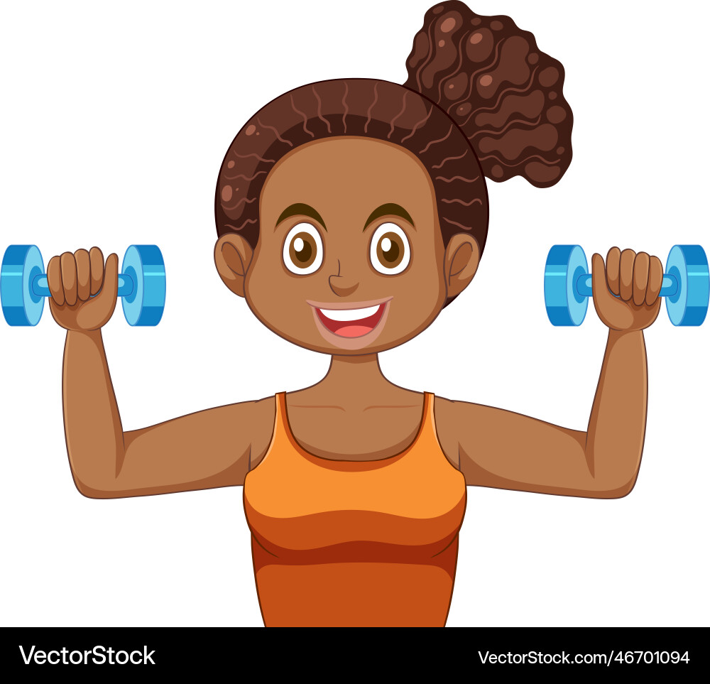 African american teenage girl holding a dumbbell African american teenage girl holding a dumbbell vector image