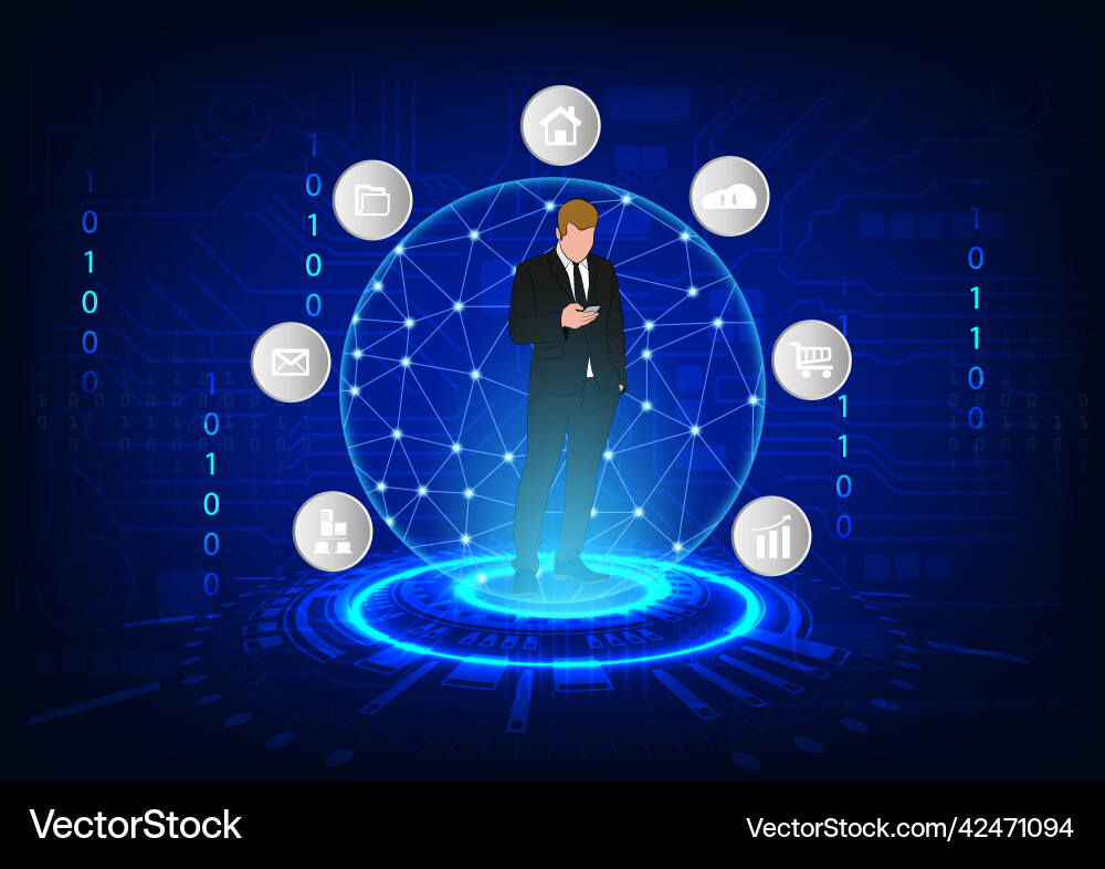 Graphics design the man use mobile technology Graphics design the man use mobile technology vector image