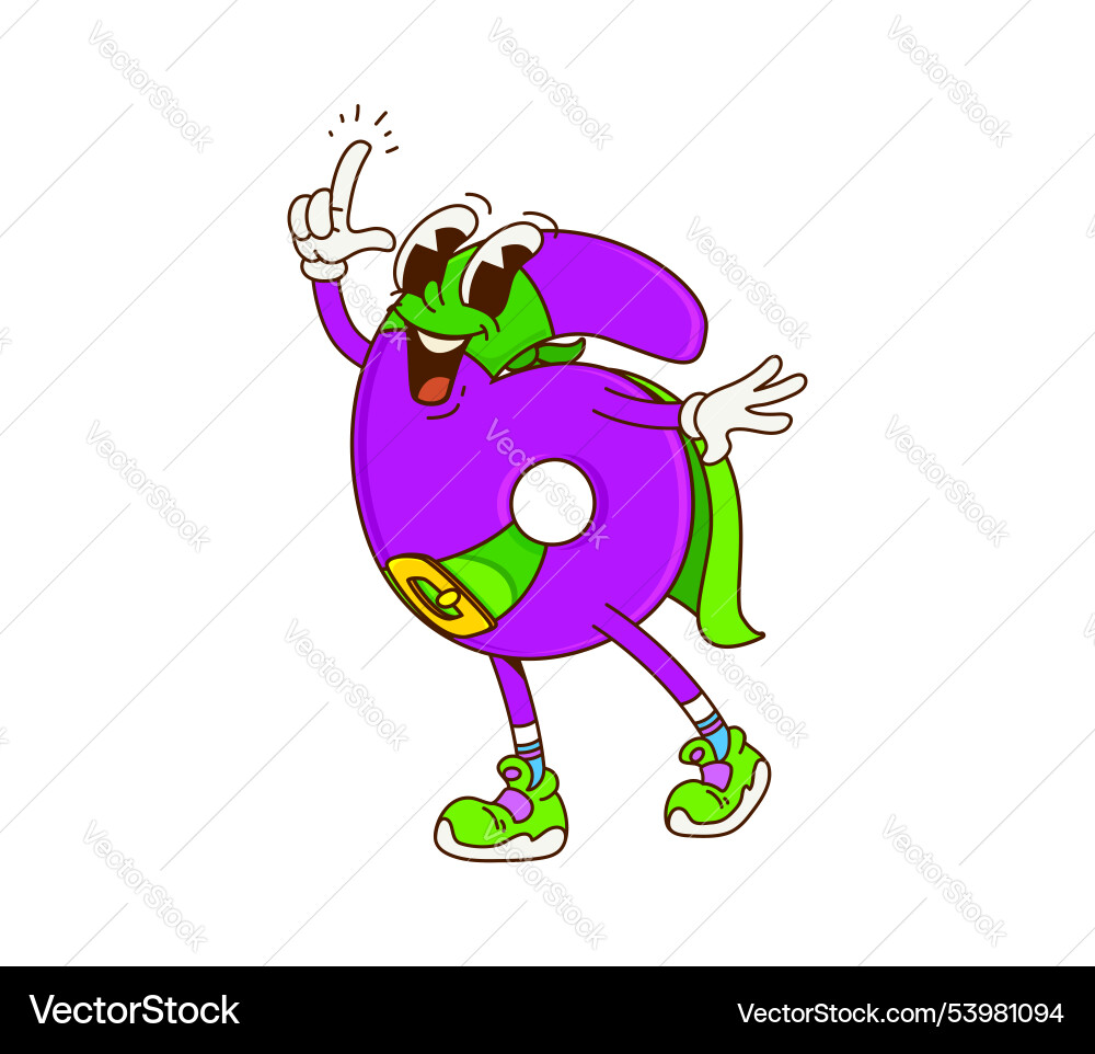 Groovy Number 6 Superhero Vector Image
