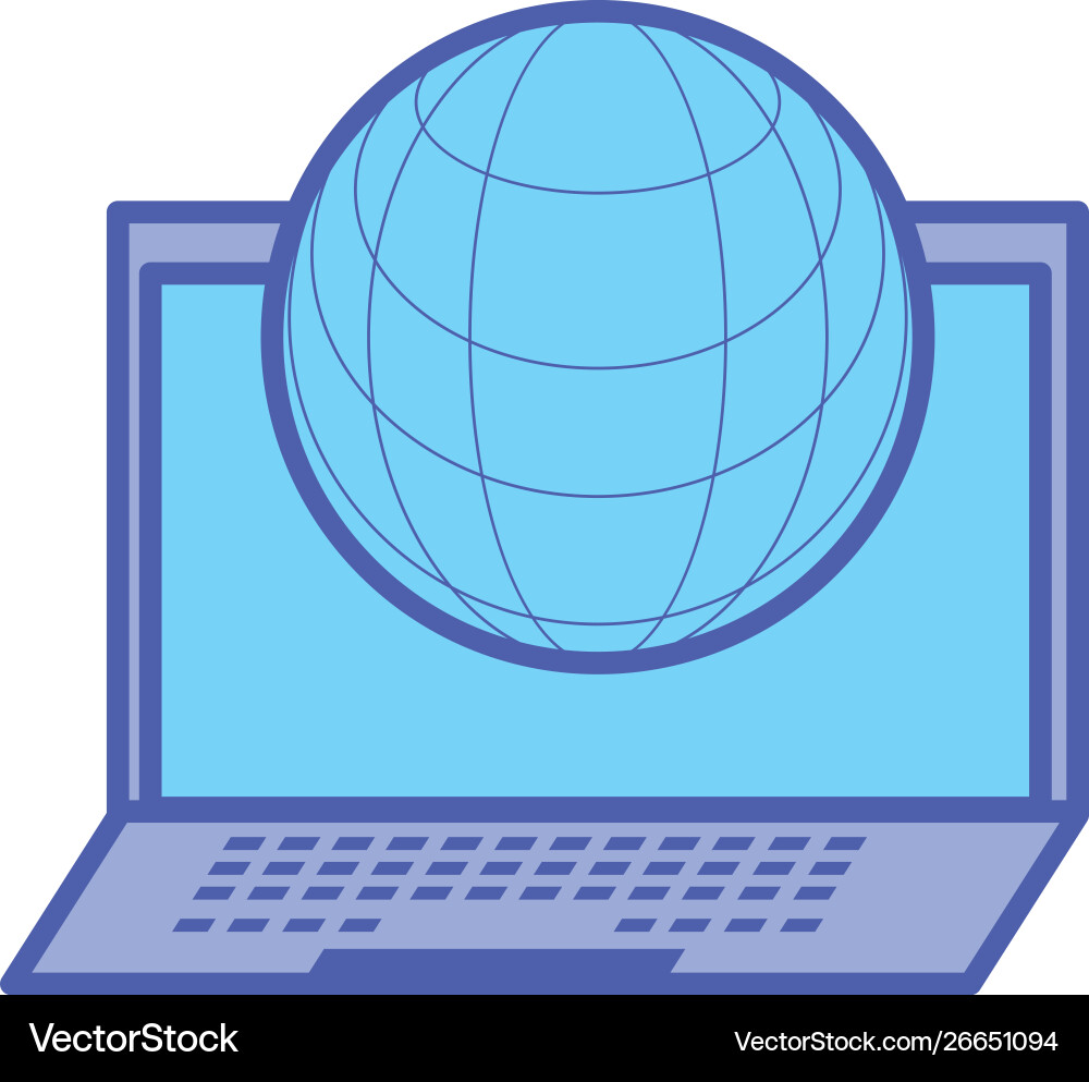 Laptop computer with sphere browser Vector Image