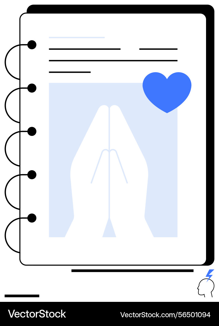 Open notebook with praying hands Open notebook with praying hands vector image
