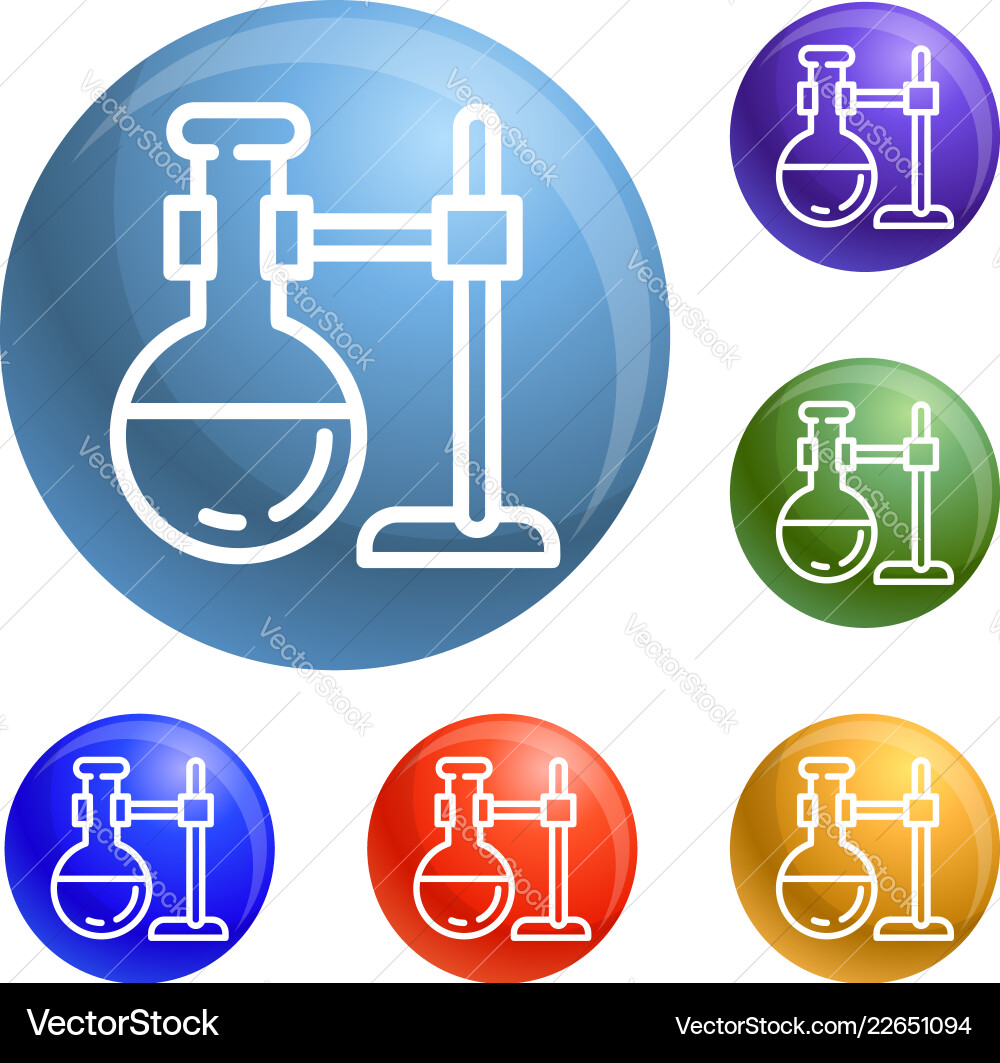 Round flask on stand icons set Round flask on stand icons set vector image