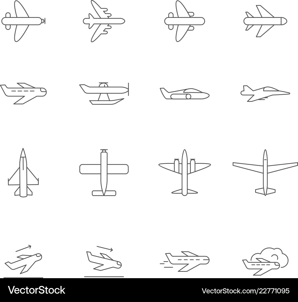 Airplane outline icons airline passenger aircraft Airplane outline icons airline passenger aircraft vector image
