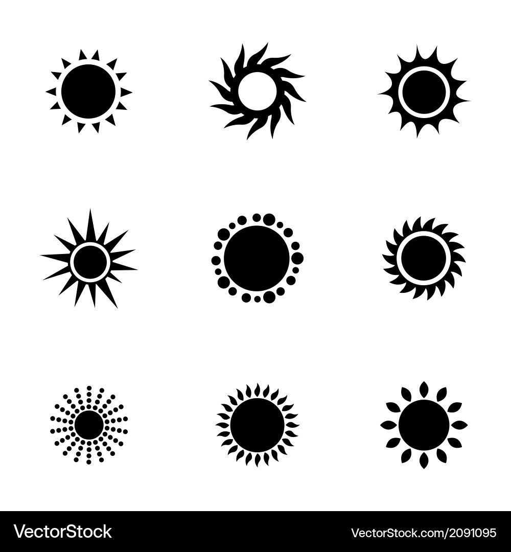 Black Sun Icon Set Vector Image