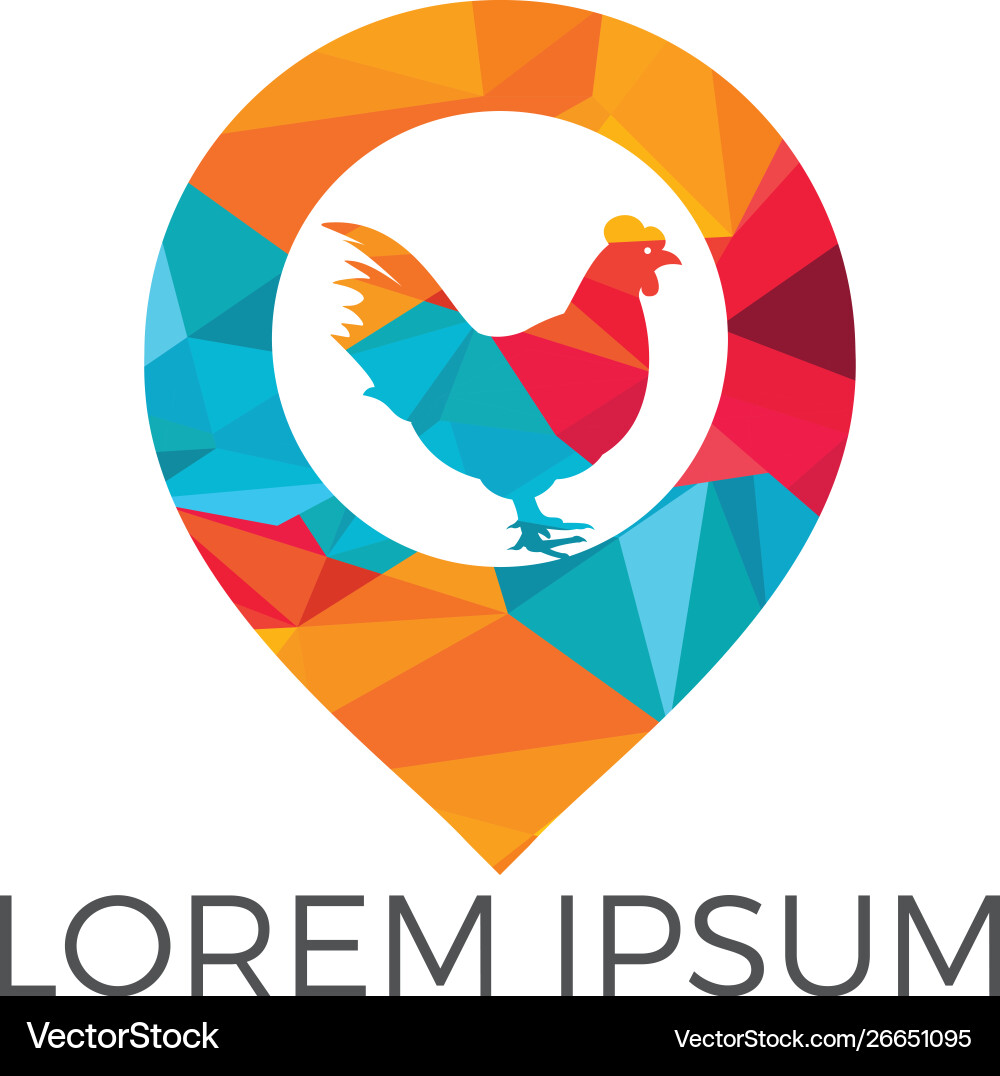 Chicken and map pointer logo design vector image