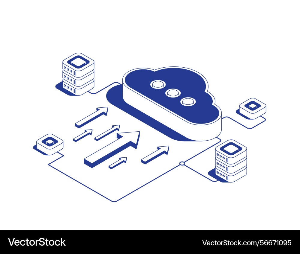 Cloud storage system with data transfer arrows Cloud storage system with data transfer arrows vector image