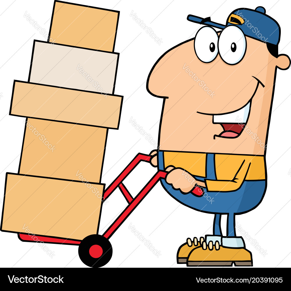 Delivery Man with Dolly and Boxes Vector Image