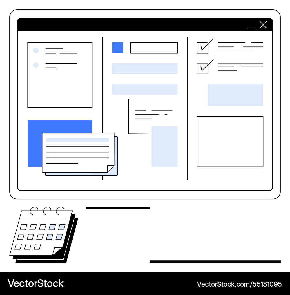 Digital dashboard with task checklist forms Digital dashboard with task checklist forms Vector Image