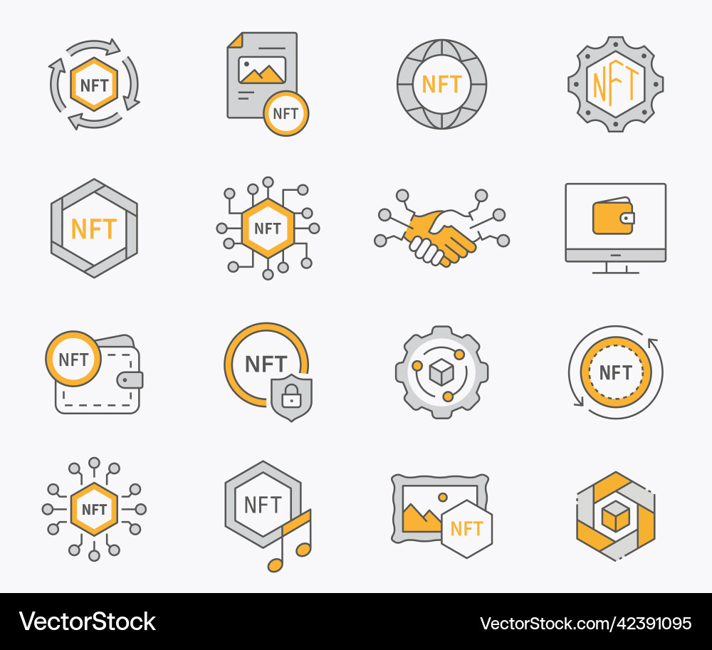 Nft icon set collection of blockchain Vector Image