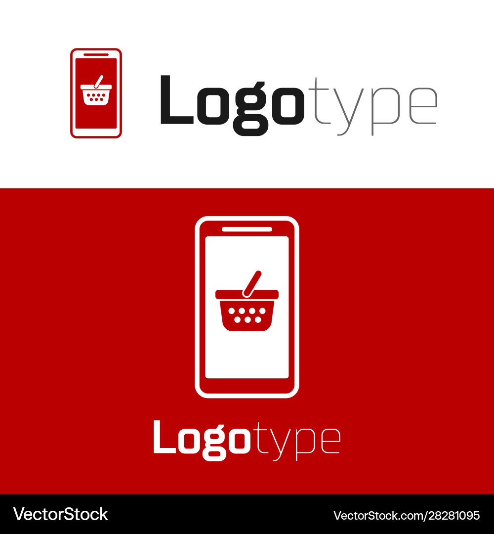 Red mobile phone and shopping basket icon isolated Red mobile phone and shopping basket icon isolated vector image