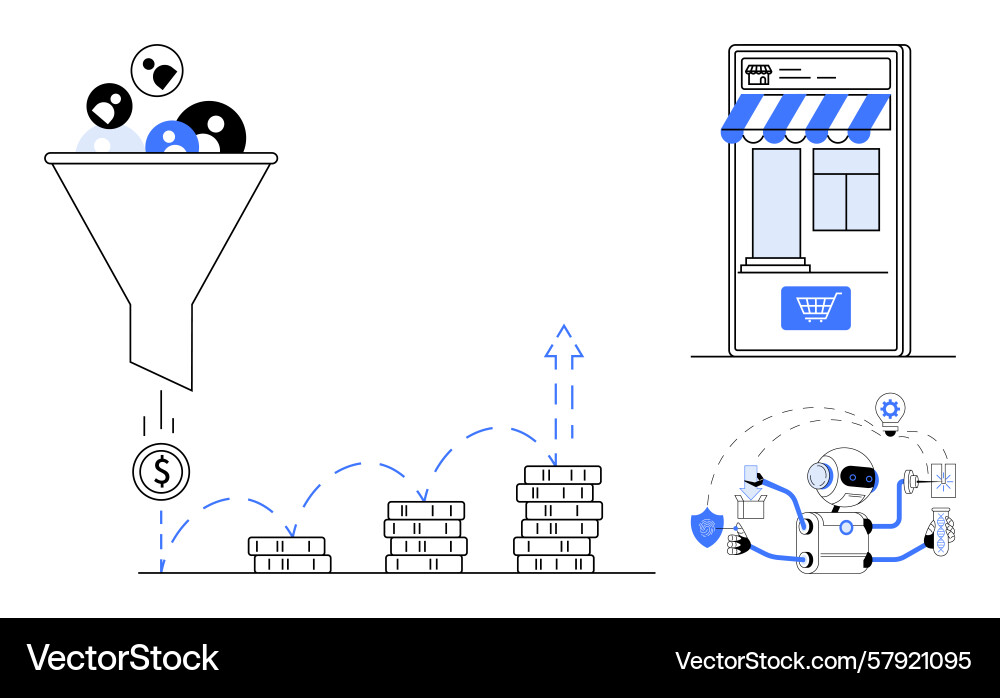 Sales funnel process with ai automation Sales funnel process with ai automation Vector Image