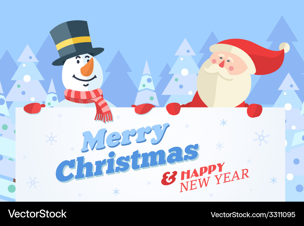 Santa and Snowman Christmas Banner vector image