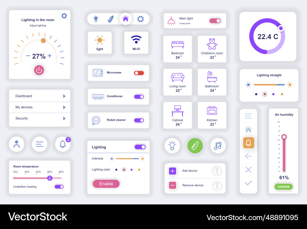 User interface elements set for smart home mobile User interface elements set for smart home mobile vector image