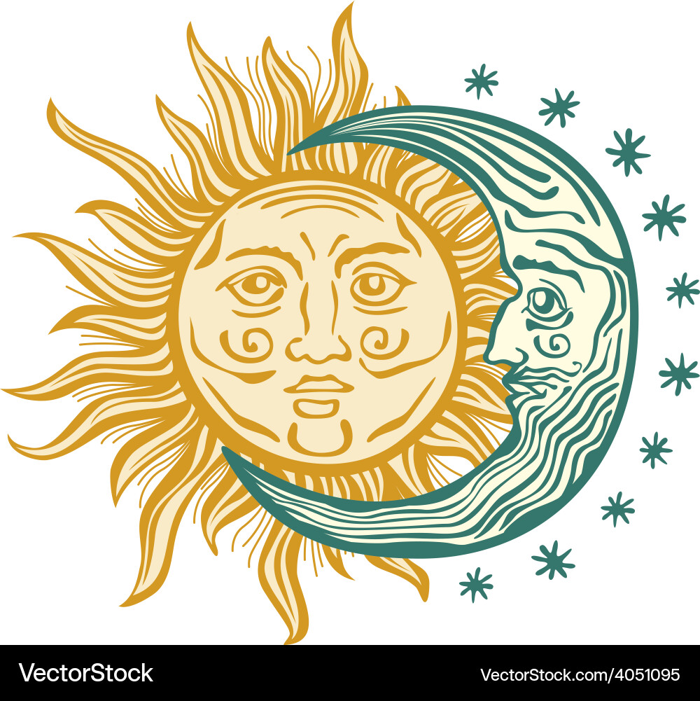 Vintage Sun and Moon Folklore – Royalty-Free Vector | VectorStock, image size:1000x1001