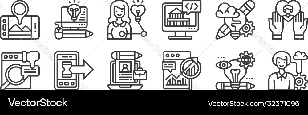 12 set linear digital transformation icons Vector Image