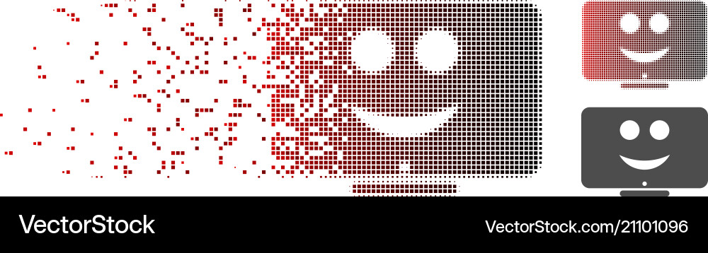 Broken pixel halftone display happy smiley icon Broken pixel halftone display happy smiley icon vector image