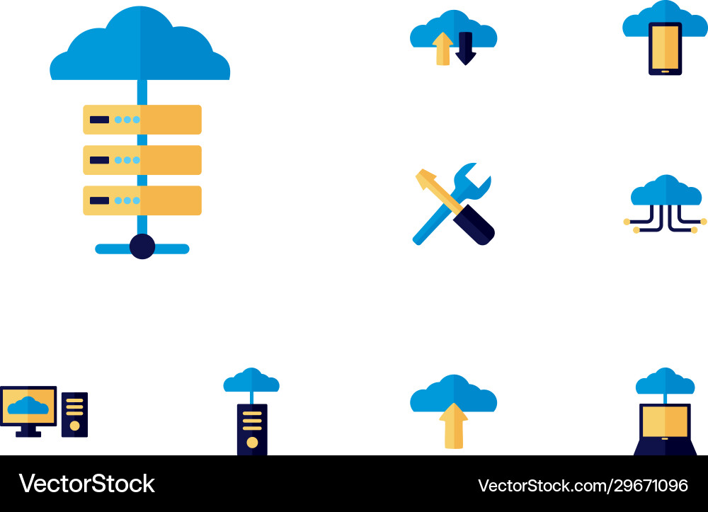 Bundle cloud computing flat style icons Bundle cloud computing flat style icons vector image