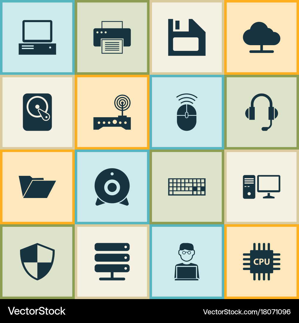 Gadget icons set collection of tree router vector image