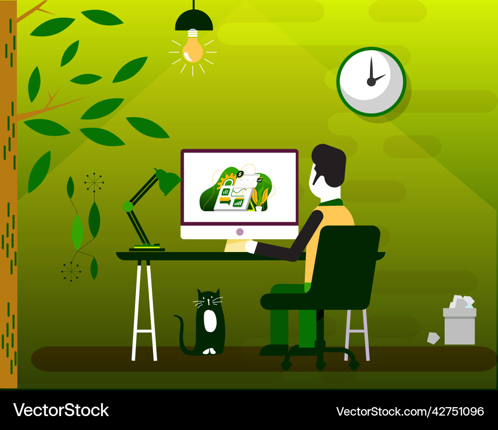 Man using computer to design icons Man using computer to design icons vector image