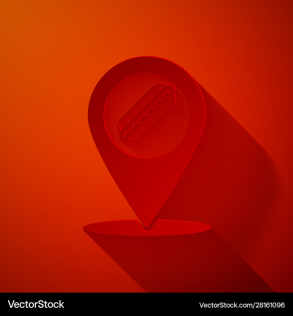 Paper cut map pointer with fast food hotdog icon Paper cut map pointer with fast food hotdog icon Vector Image