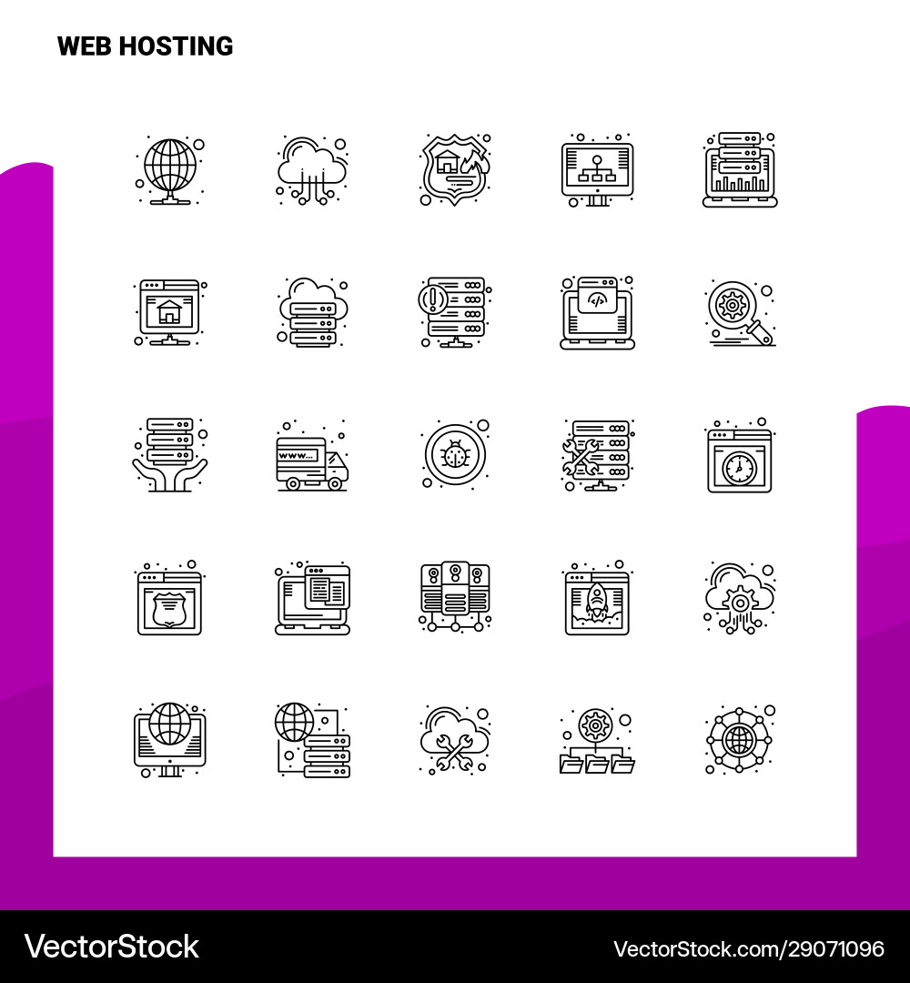 Set web hosting line icon 25 icons Set web hosting line icon 25 icons vector image