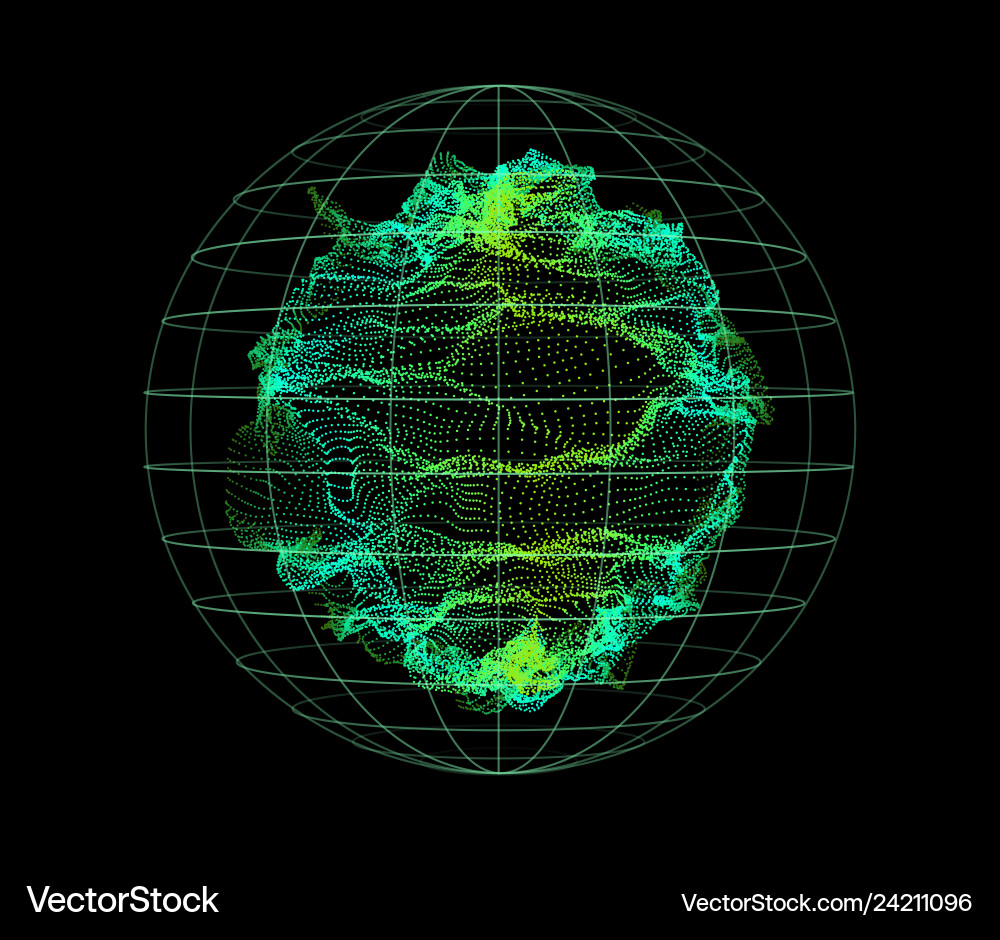 Sphere from particles wave nodes 3d sea flow vector image