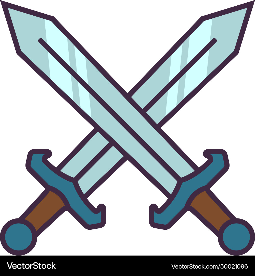 Two crossed swords icon in line fill style Vector Image