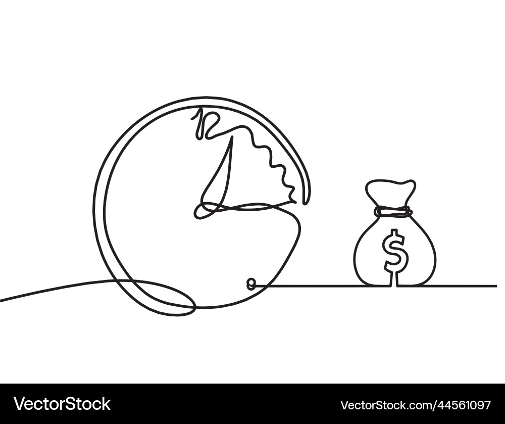 Abstract clock with dollar as line drawing vector image