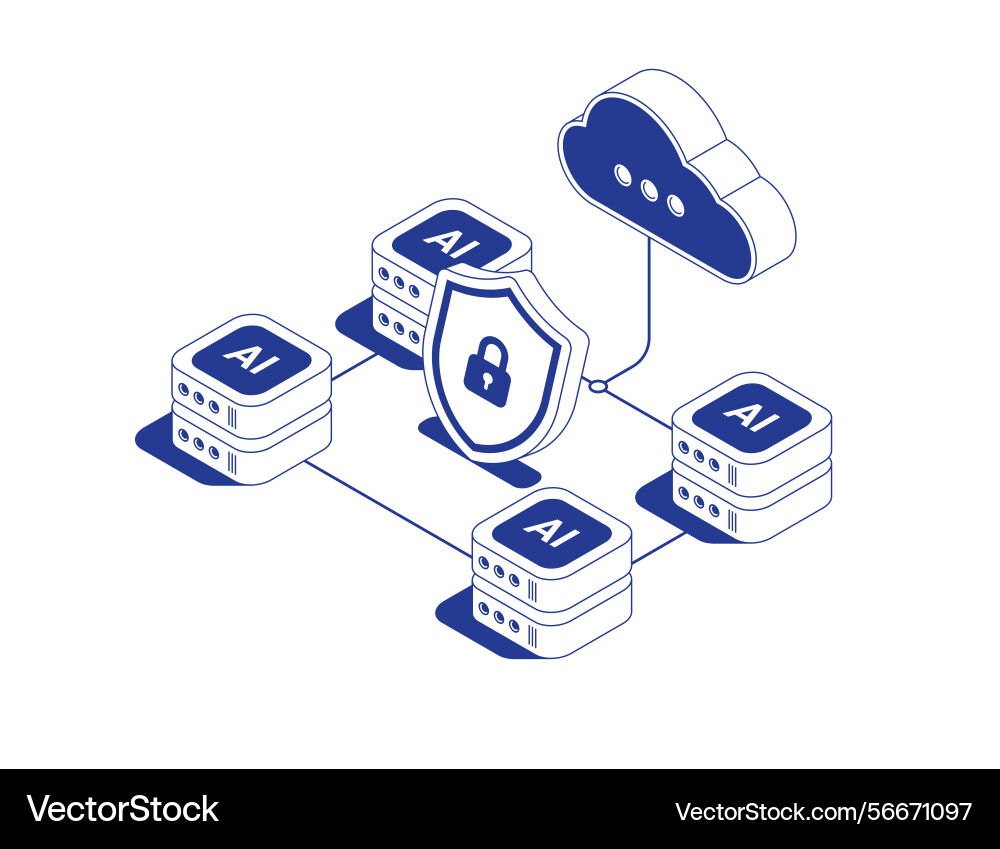 Ai cloud server technology system with secure data Vector Image