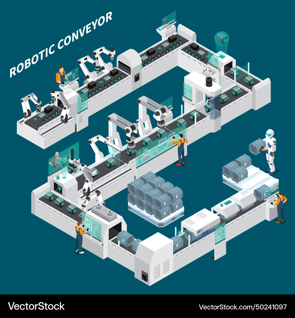 Automated conveyor isometric background Vector Image