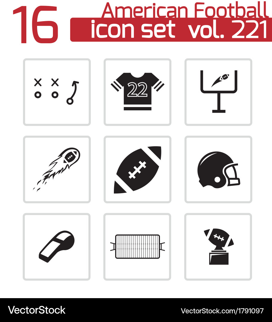 Black Football Icon Set Vector Image