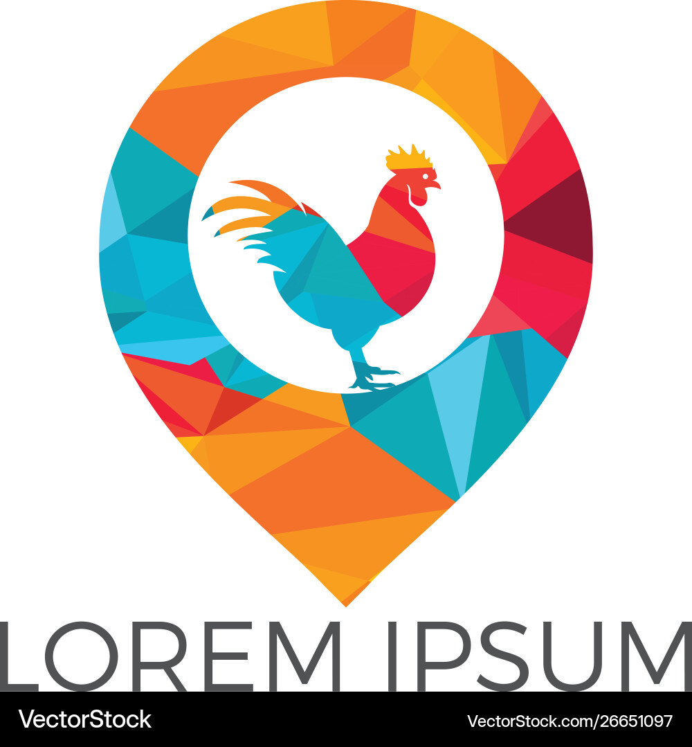 Chicken and map pointer logo design vector image