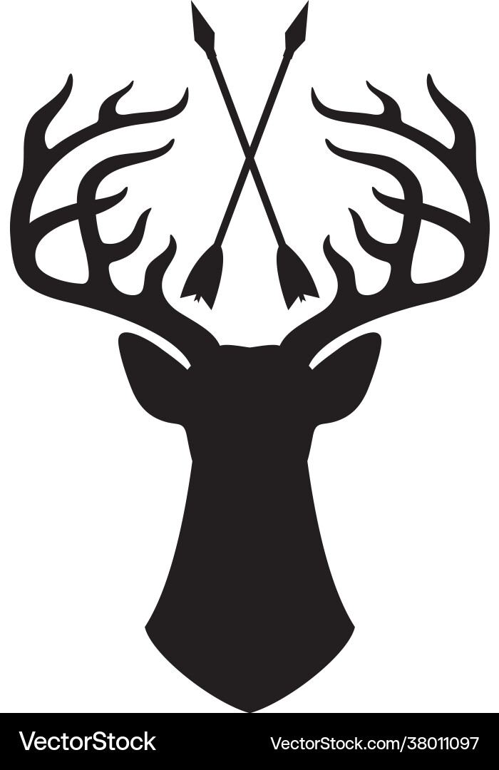 Deer head with horns and crossed arrows Deer head with horns and crossed arrows vector image