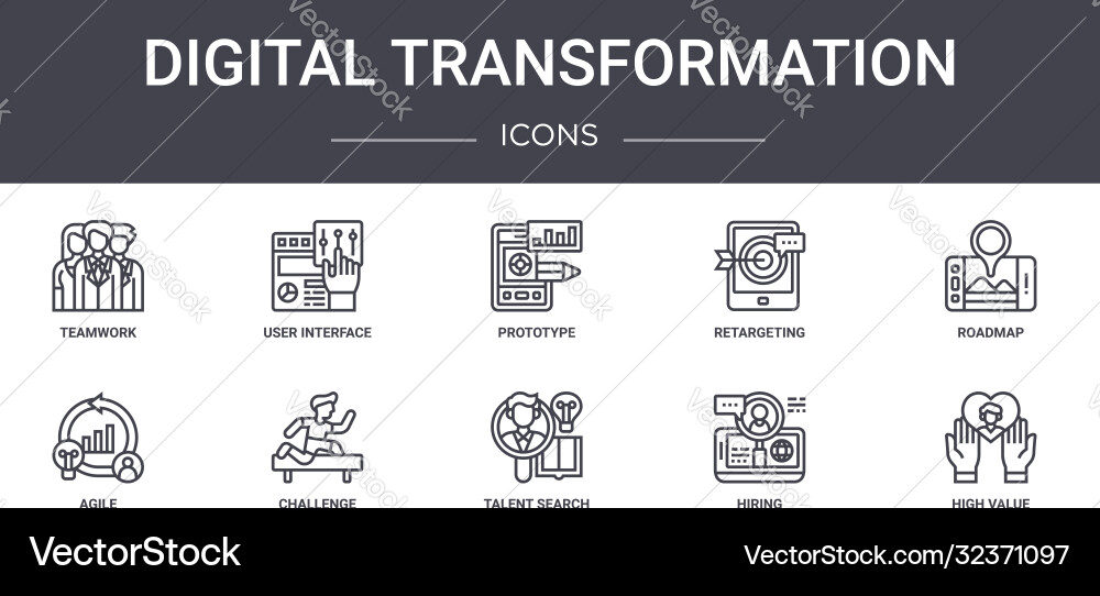 Digital transformation concept line icons set Digital transformation concept line icons set vector image