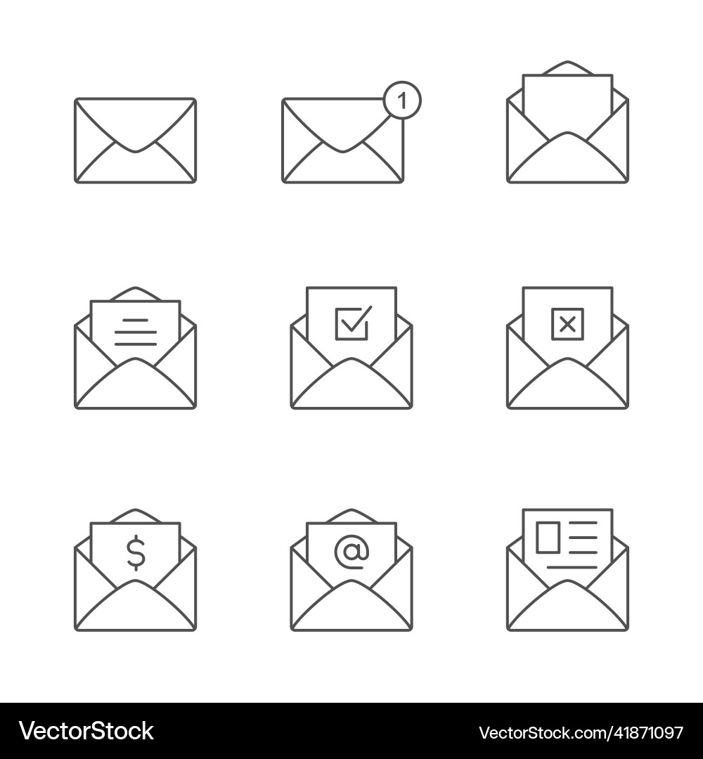 Envelope mail line icon set closed open Vector Image
