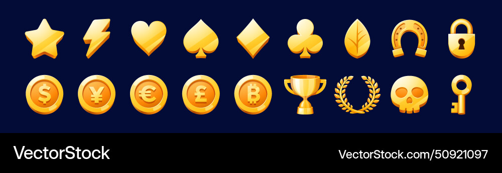 Golden icons game asset gui or ui set Golden icons game asset gui or ui set vector image