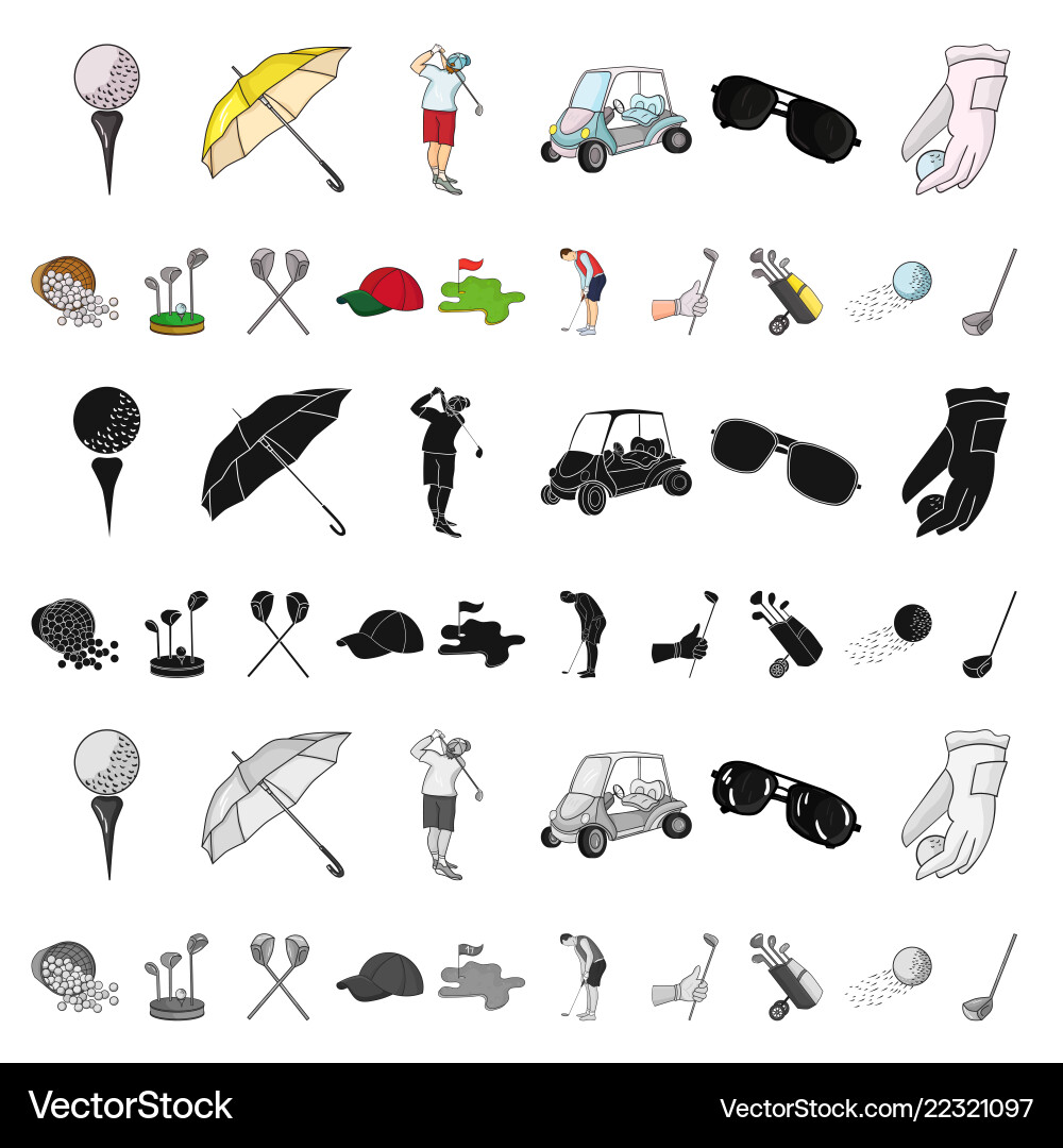Golf und Attribute Cartoon-Symbole im Set Golf und Attribute Cartoon-Symbole im Set vektorbild